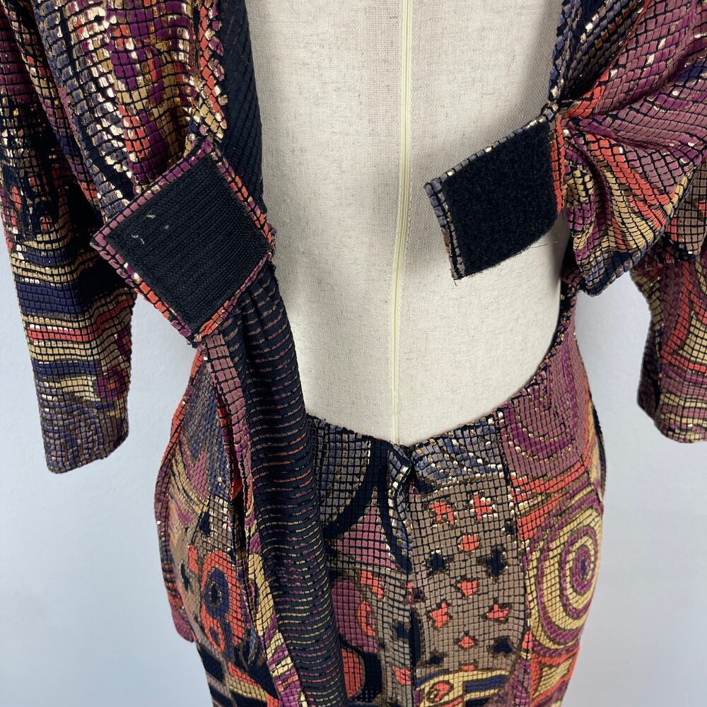 Vintage Cache Mosaic Metallic Geometric Cocktail Party Mini Dress Women's Small - Picture 10 of 15